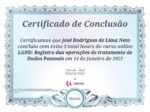 Certificado de ROTDP(Registro de Operações e Tratamentos de Dados Pessoais)